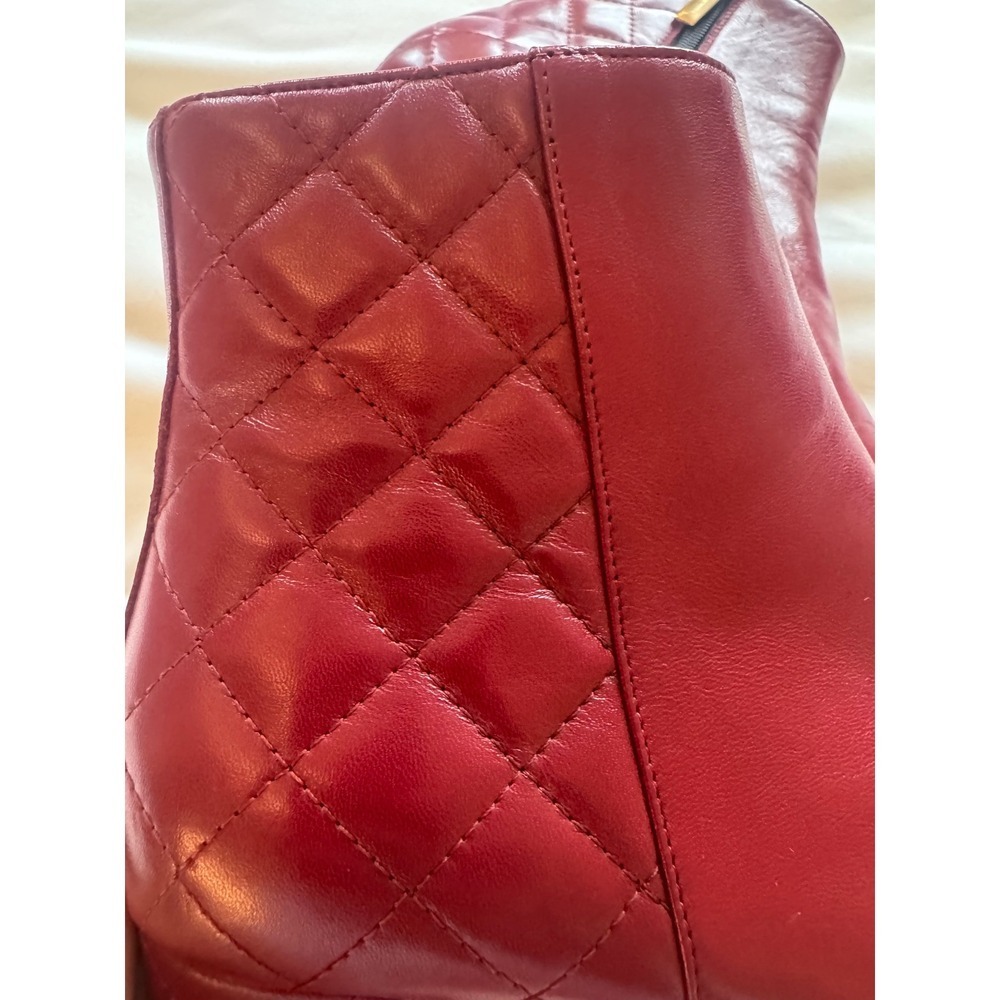 Russell Bromley Burgundy Quilted Leather Pointed Block Heel Ankle Boots Size 7 - Picture 7 of 10